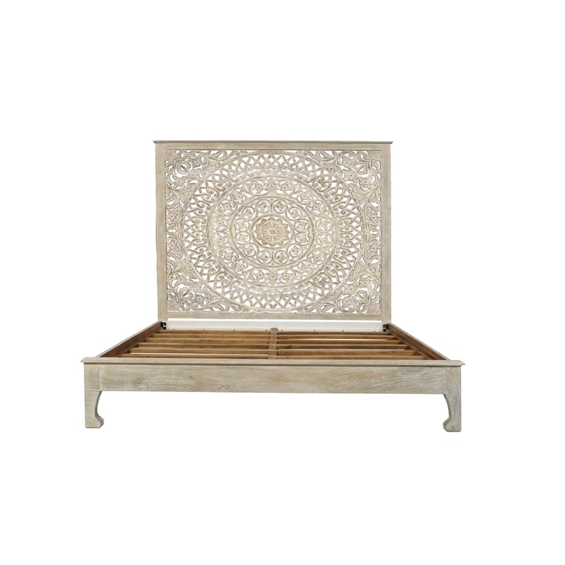Pemberly Row 3-piece Floral Carved Solid Wood Bedroom Set in Gray