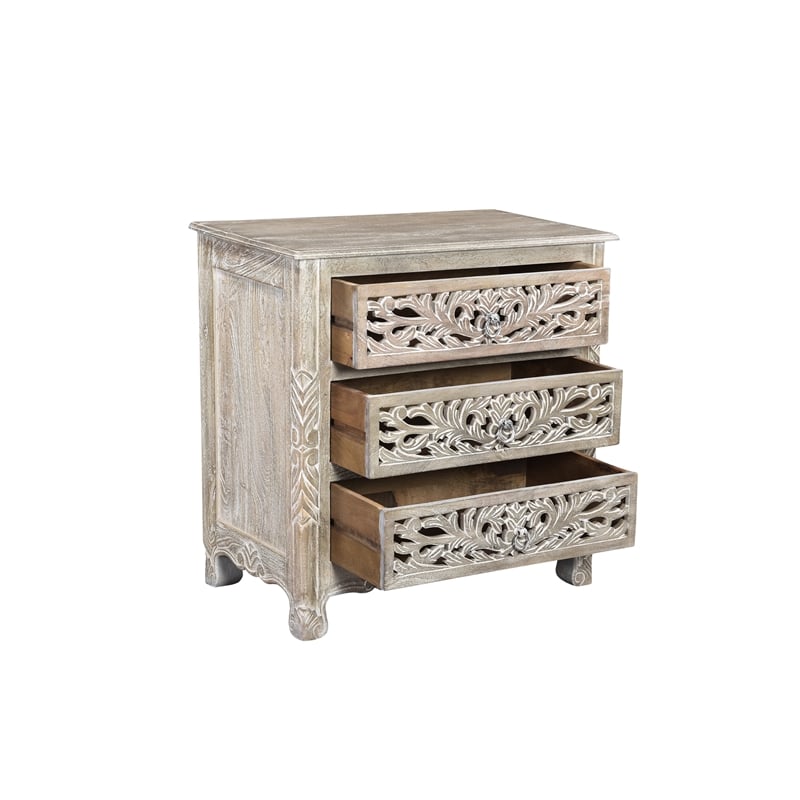 Pemberly Row 3-piece Floral Carved Solid Wood Bedroom Set in Gray