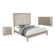 Pemberly Row 3-piece Floral Carved Solid Wood Bedroom Set in Gray