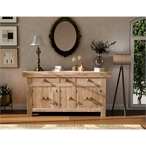 Pemberly Row Traditional 3-drawer 5-Door Solid Wood Sideboard in Brown