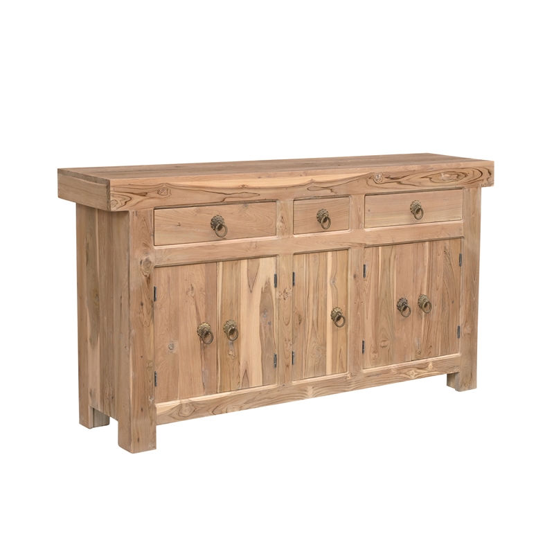 Pemberly Row Traditional 3-drawer 5-Door Solid Wood Sideboard in Brown