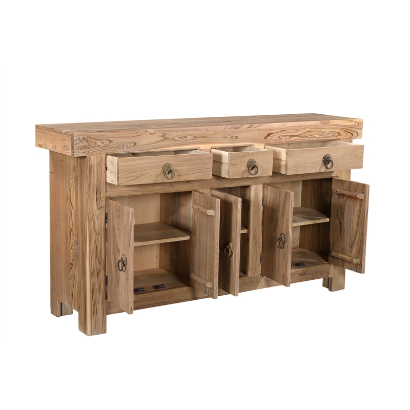 Pemberly Row Traditional 3-drawer 5-Door Solid Wood Sideboard in Brown