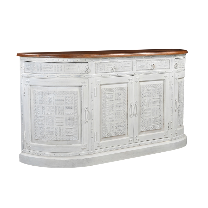 Pemberly Row 4-drawer 4-Door Solid Wood Sideboard in White/Brown