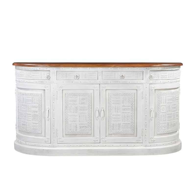 Pemberly Row 4-drawer 4-Door Solid Wood Sideboard in White/Brown