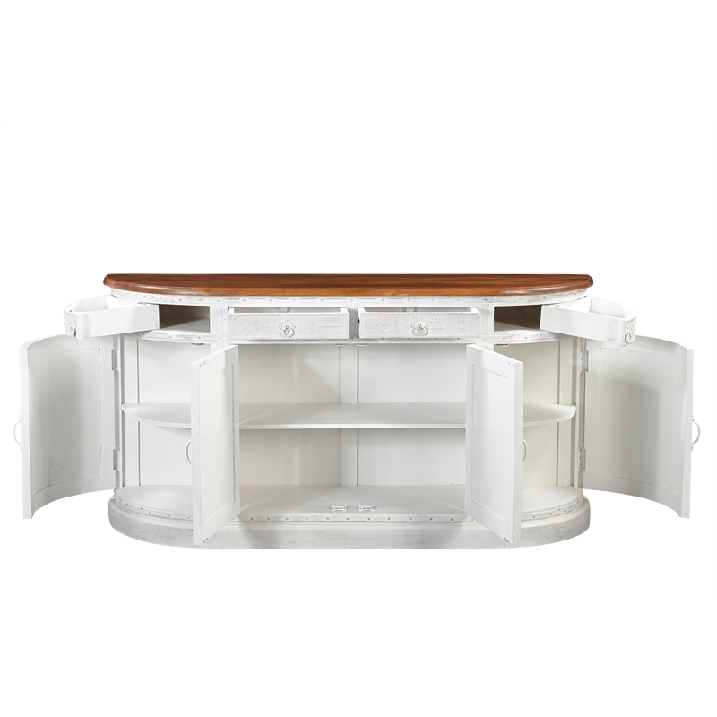 Pemberly Row 4-drawer 4-Door Solid Wood Sideboard in White/Brown