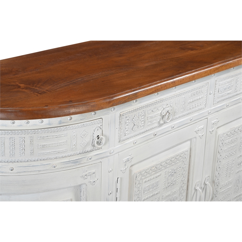 Pemberly Row 4-drawer 4-Door Solid Wood Sideboard in White/Brown