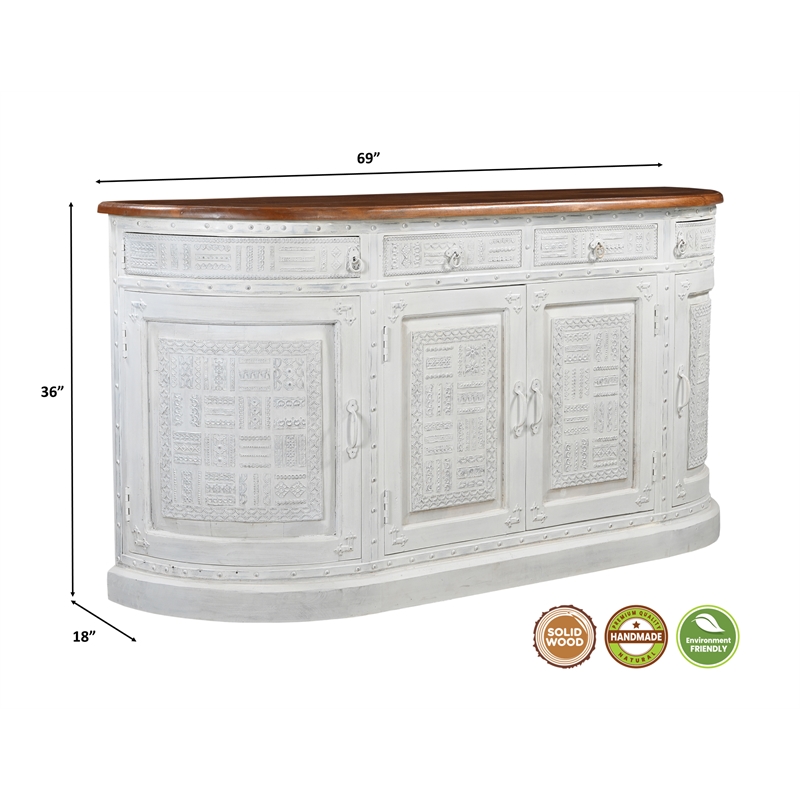 Pemberly Row 4-drawer 4-Door Solid Wood Sideboard in White/Brown