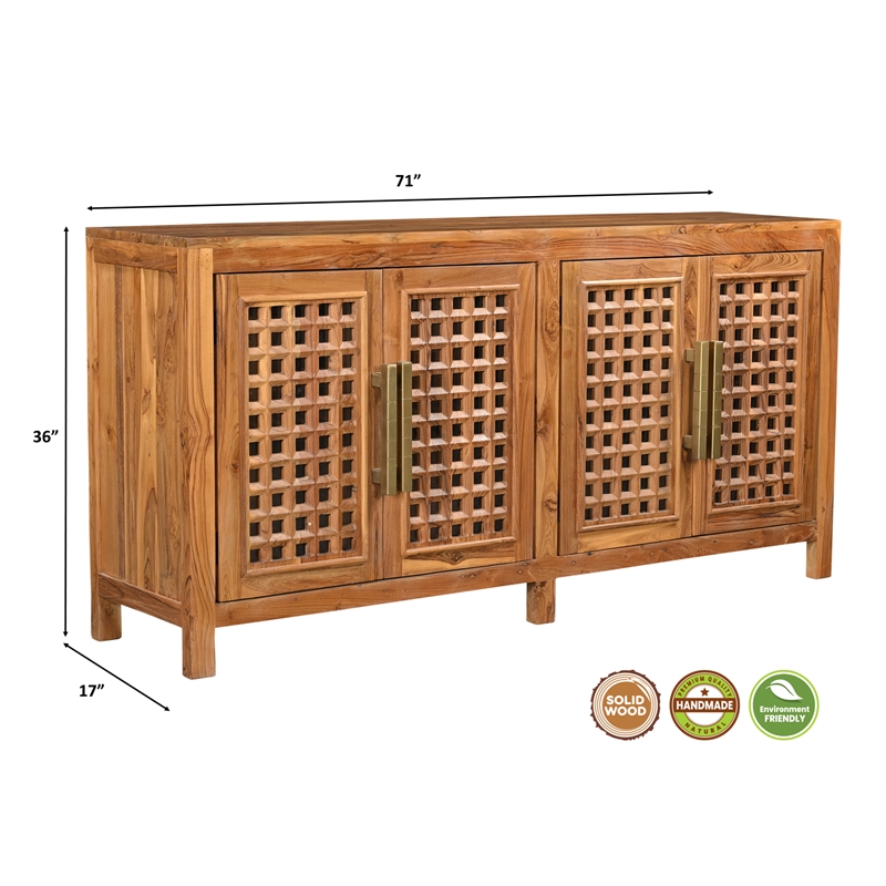 Pemberly Row Traditional 4-Door Carved Solid Wood Sideboard in Black