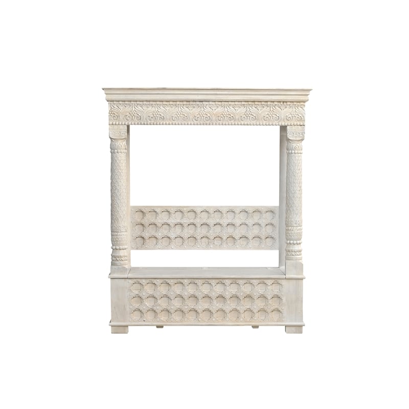 Pemberly Row Traditional Carved Solid Wood Hall Tree Bench in White
