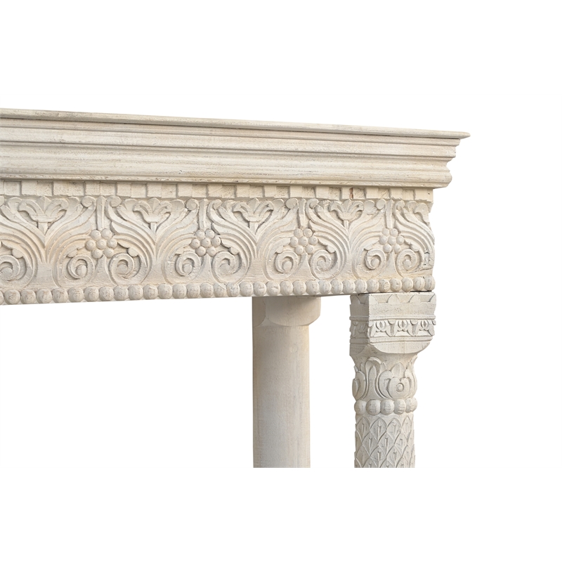 Pemberly Row Traditional Carved Solid Wood Hall Tree Bench in White