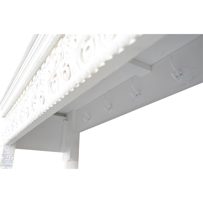Pemberly Row Traditional Carved Solid Wood Hall Tree Bench in White
