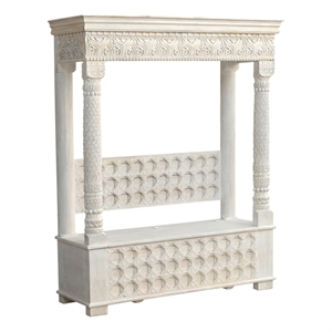 Pemberly Row Traditional Carved Solid Wood Hall Tree Bench in White
