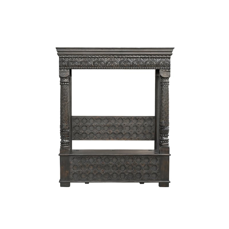 Pemberly Row Traditional Carved Solid Wood Hall Tree Bench in Black