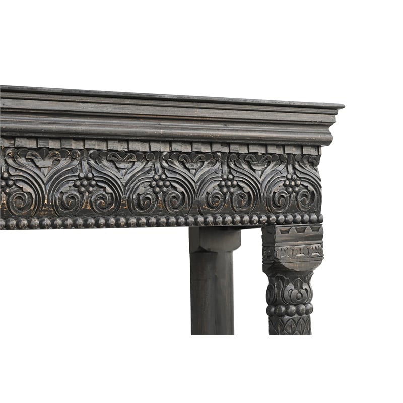 Pemberly Row Traditional Carved Solid Wood Hall Tree Bench in Black