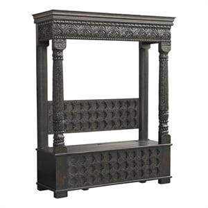Pemberly Row Traditional Carved Solid Wood Hall Tree Bench in Black