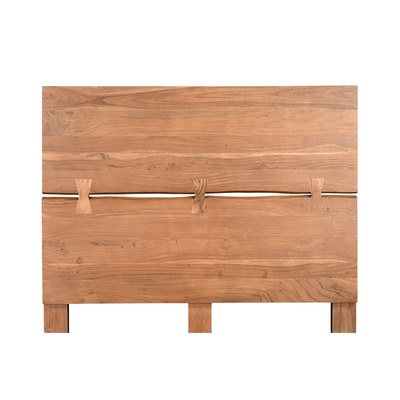 Pemberly Row Mid-Century Live Edge Solid Wood Queen Panel Bed in Brown