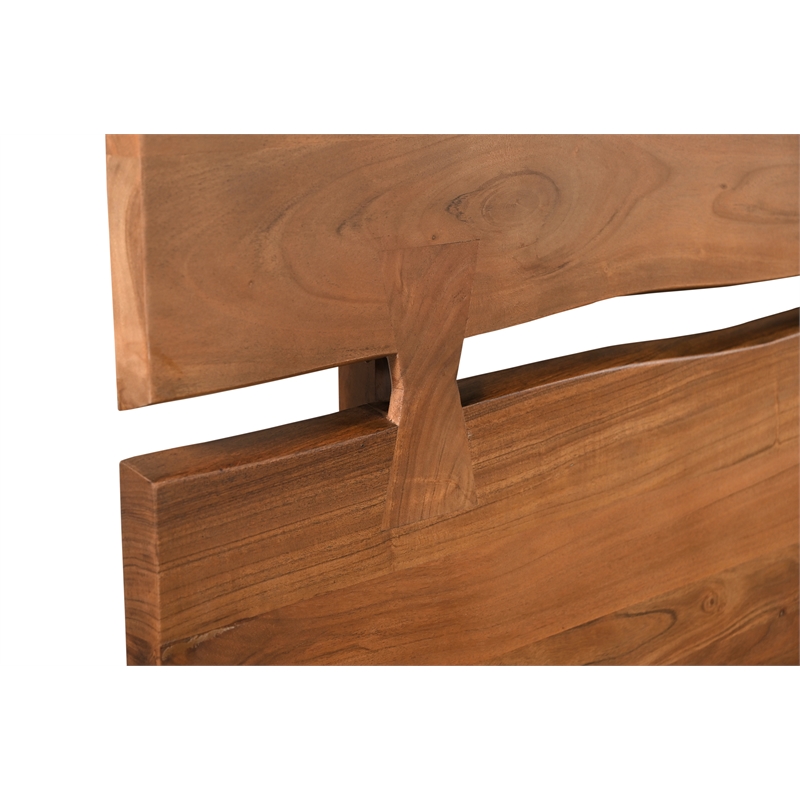 Pemberly Row Mid-Century Live Edge Solid Wood Queen Panel Bed in Brown