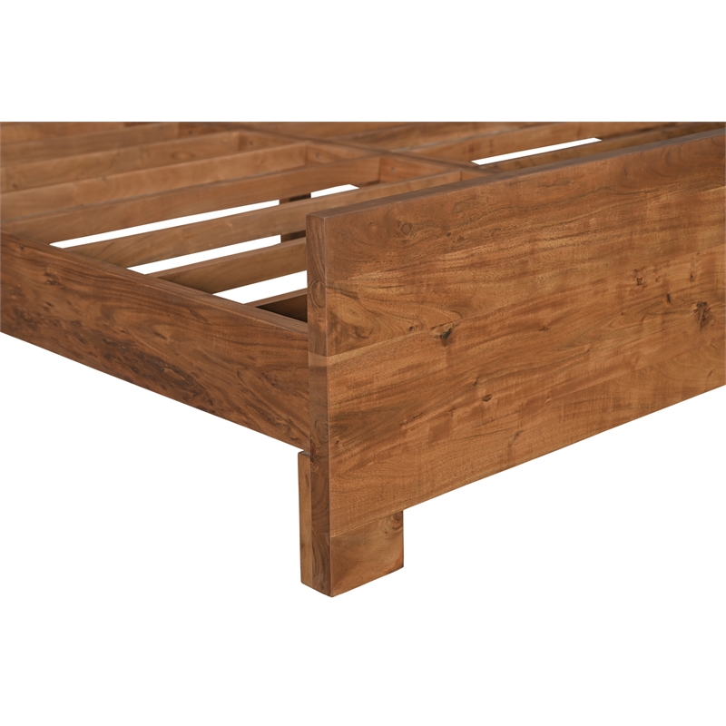 Pemberly Row Mid-Century Live Edge Solid Wood Queen Panel Bed in Brown