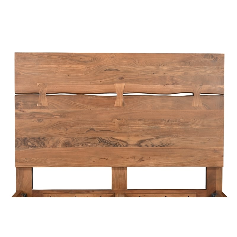 Pemberly Row Mid-Century Live Edge Solid Wood Queen Panel Bed in Brown