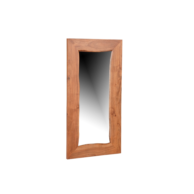 Pemberly Row Mid-Century Live Edge Solid Wood Accent Mirror in Brown