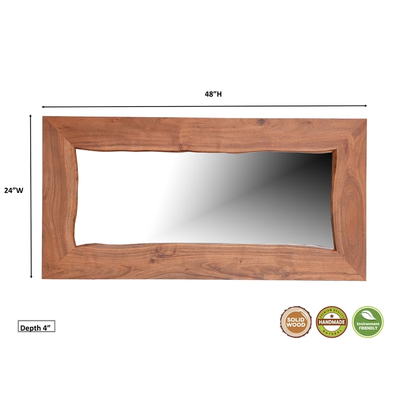 Pemberly Row Mid-Century Live Edge Solid Wood Accent Mirror in Brown