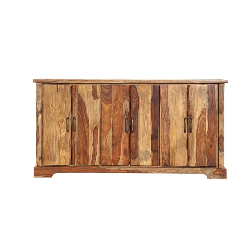 Pemberly Row Mid-Century 6-Door Live Edge Solid Wood Sideboard in Brown