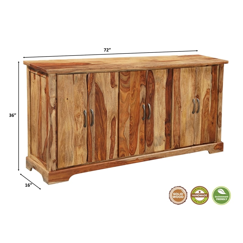 Pemberly Row Mid-Century 6-Door Live Edge Solid Wood Sideboard in Brown