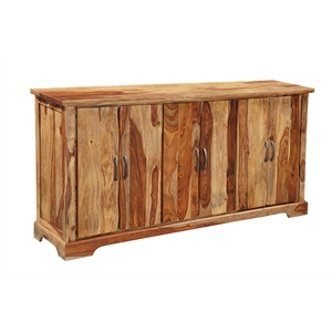 Pemberly Row Mid-Century 6-Door Live Edge Solid Wood Sideboard in Brown