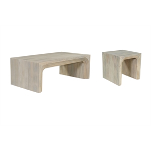 Pemberly Row 2-piece Carved Solid Wood Living Room Table Set in White