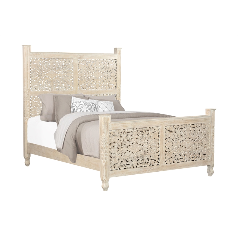 Pemberly Row 3-piece Floral Carved Solid Wood Bedroom Set in White