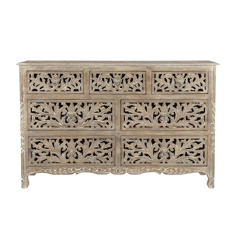 Pemberly Row 3-piece Floral Carved Solid Wood Bedroom Set in Gray