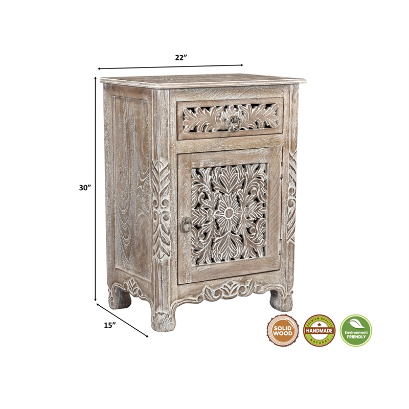 Pemberly Row 3-piece Floral Carved Solid Wood Bedroom Set in Gray