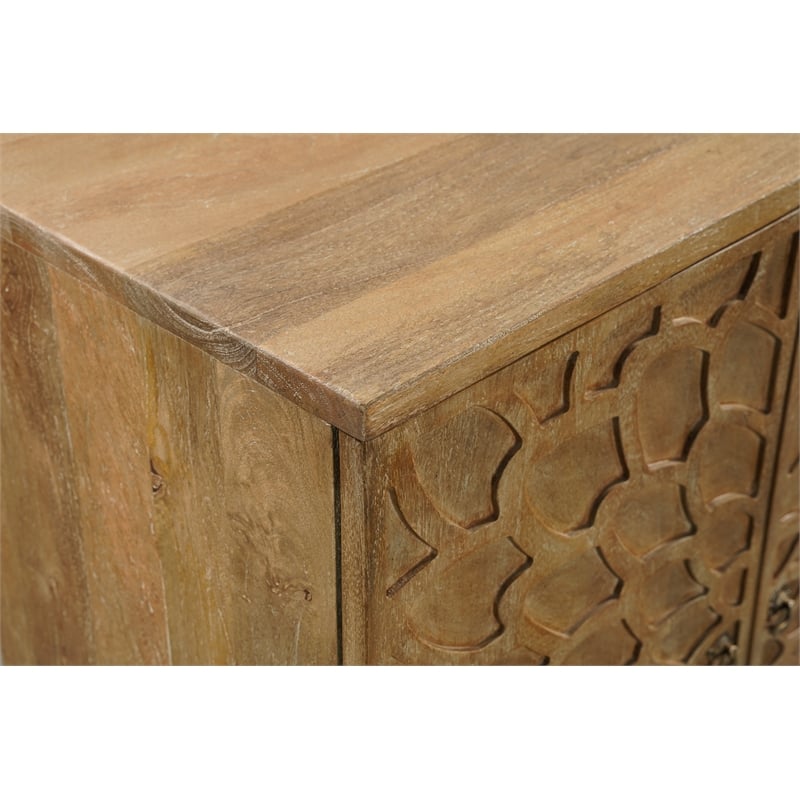 Pemberly Row Traditional 4-Door Carved Solid Wood Sideboard in Brown