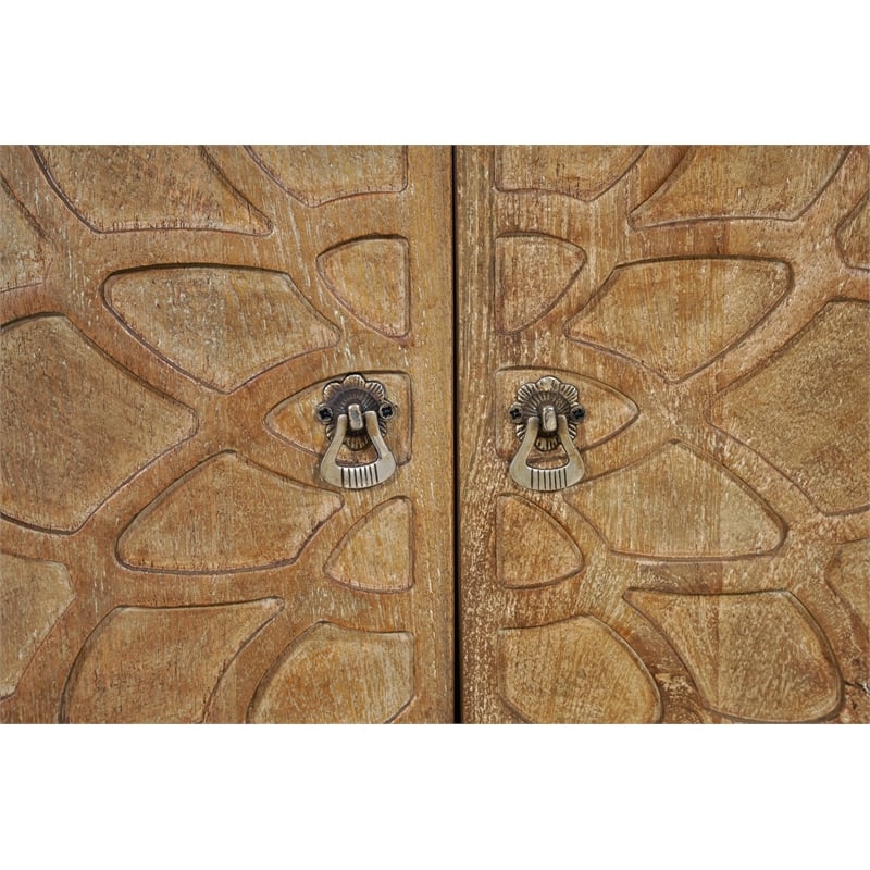 Pemberly Row Traditional 4-Door Carved Solid Wood Sideboard in Brown