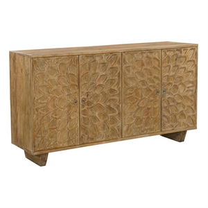Pemberly Row Traditional 4-Door Carved Solid Wood Sideboard in Brown
