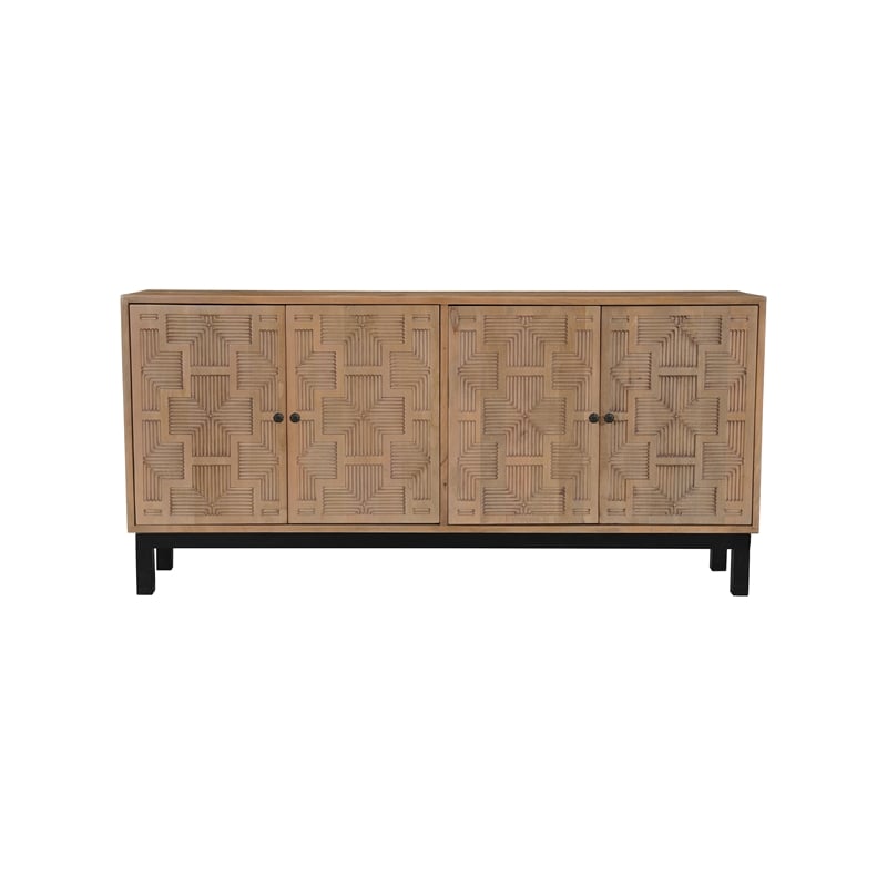 Pemberly Row Traditional 4-Door Carved Solid Wood Sideboard in Brown