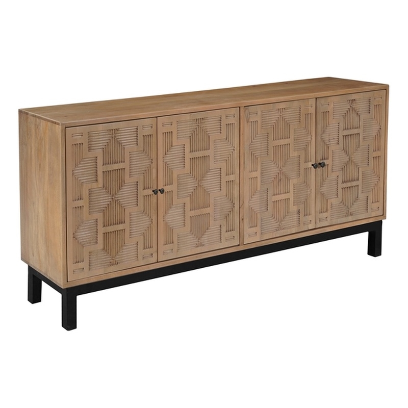 Pemberly Row Traditional 4-Door Carved Solid Wood Sideboard in Brown