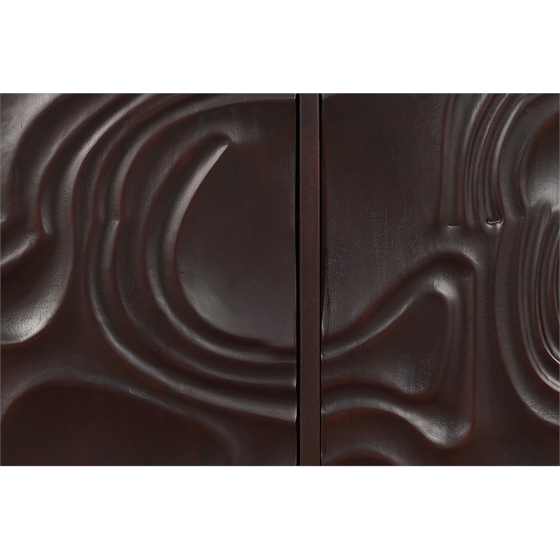 Pemberly Row 4-Door Carved Solid Wood Sideboard in Dark Brown