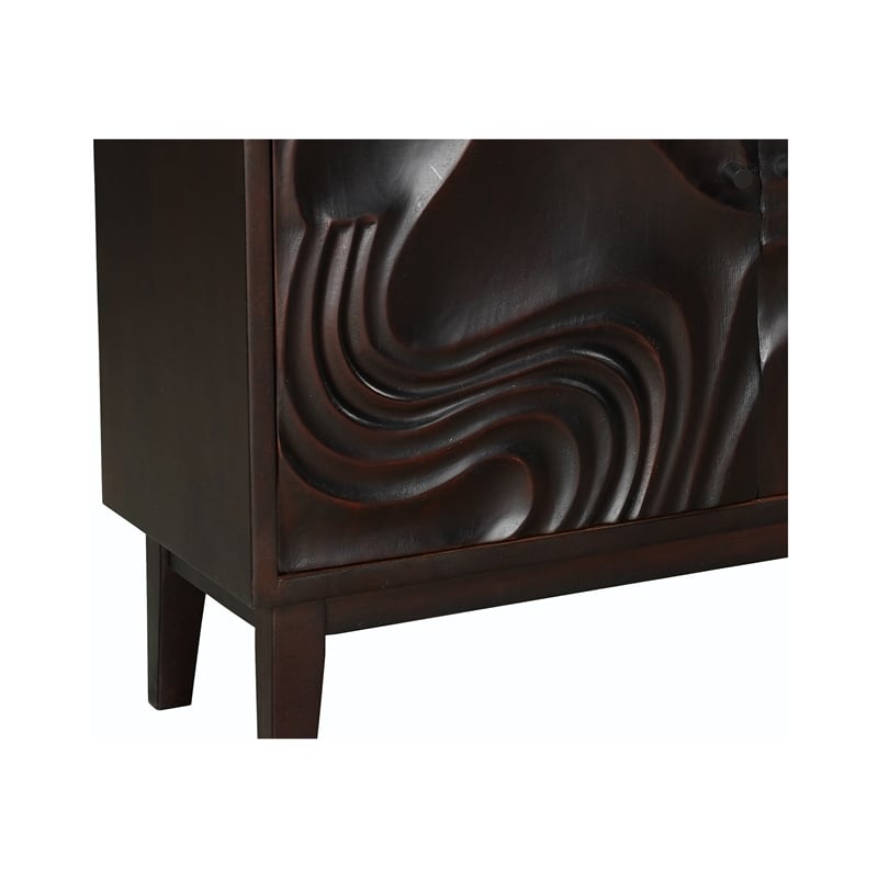 Pemberly Row 4-Door Carved Solid Wood Sideboard in Dark Brown