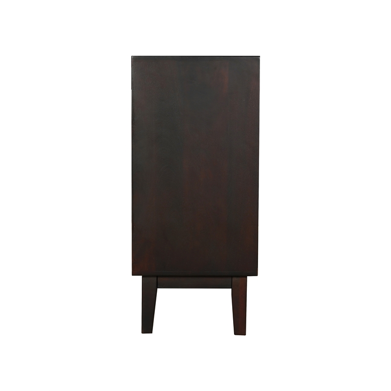 Pemberly Row 4-Door Carved Solid Wood Sideboard in Dark Brown