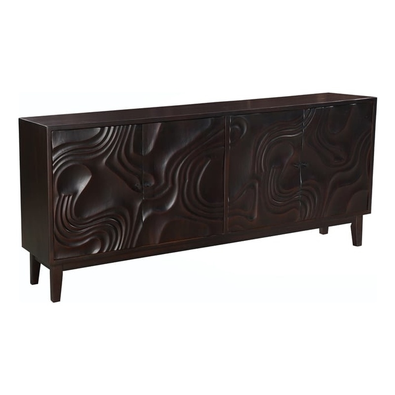 Pemberly Row 4-Door Carved Solid Wood Sideboard in Dark Brown