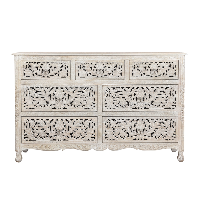 Pemberly Row 3-piece Floral Carved Solid Wood Bedroom Set in White