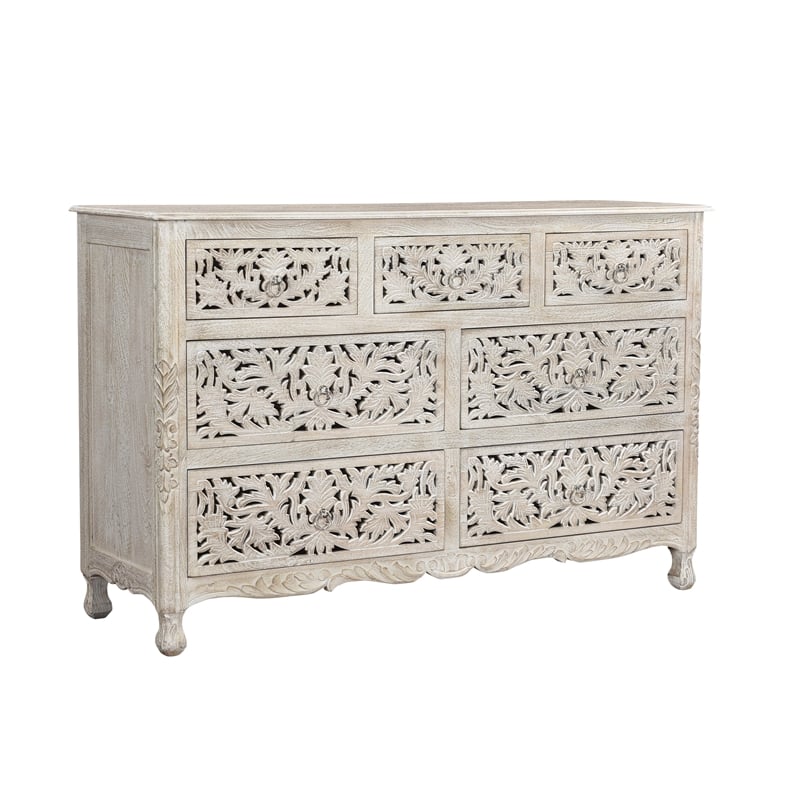 Pemberly Row 3-piece Floral Carved Solid Wood Bedroom Set in White