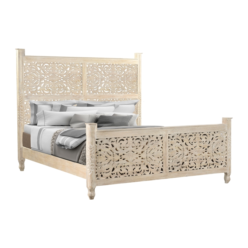 Pemberly Row 3-piece Floral Carved Solid Wood Bedroom Set in White