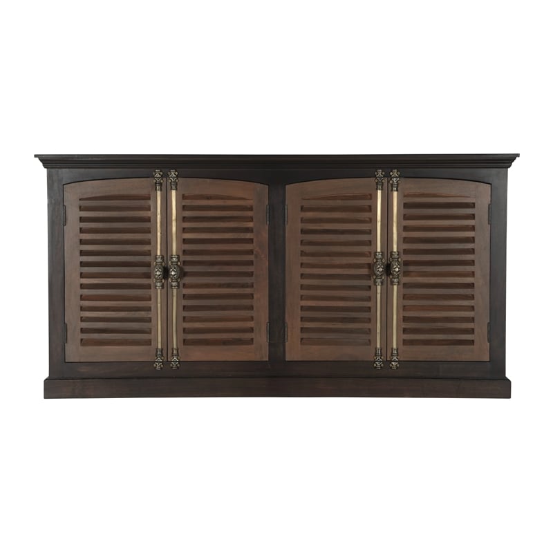Pemberly Row 4-Door Shutter Solid Wood Sideboard in Dark Brown