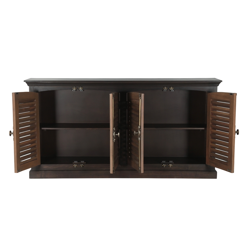 Pemberly Row 4-Door Shutter Solid Wood Sideboard in Dark Brown