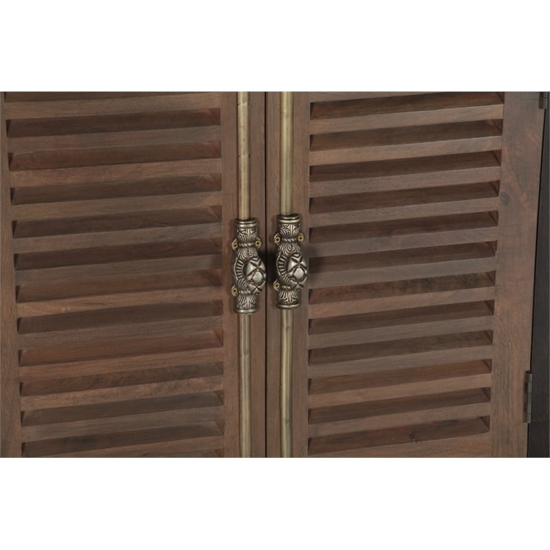 Pemberly Row 4-Door Shutter Solid Wood Sideboard in Dark Brown