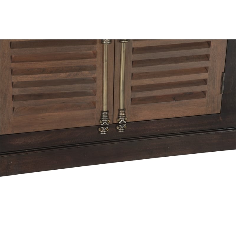 Pemberly Row 4-Door Shutter Solid Wood Sideboard in Dark Brown