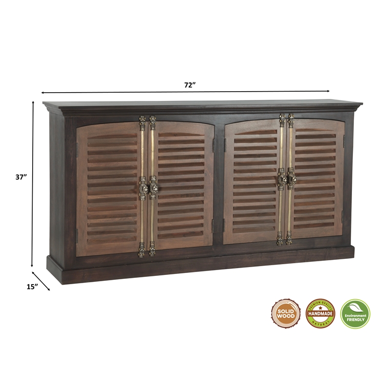 Pemberly Row 4-Door Shutter Solid Wood Sideboard in Dark Brown