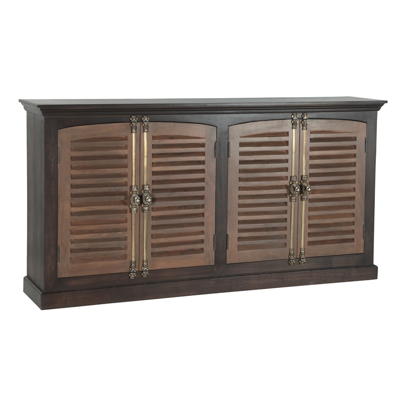 Pemberly Row 4-Door Shutter Solid Wood Sideboard in Dark Brown